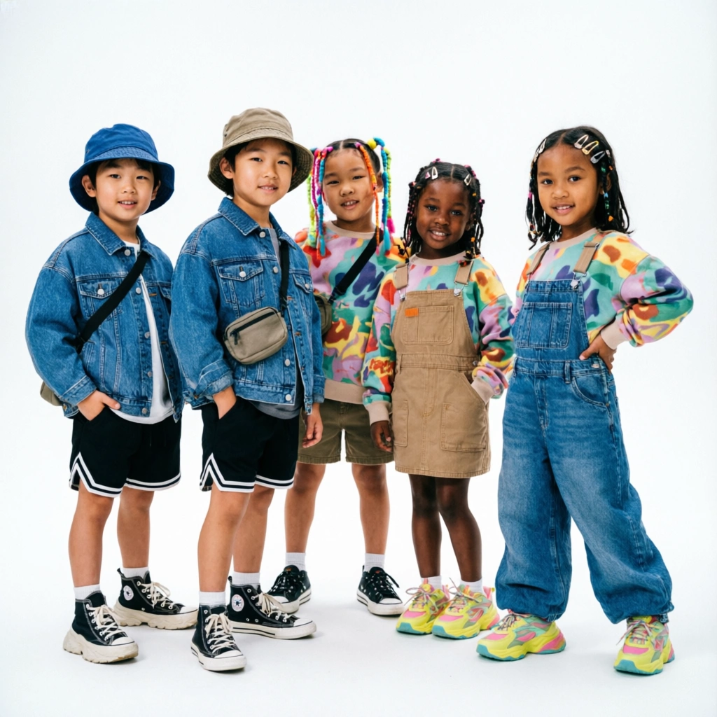 Kids streetwear outfit ideas - children in stylish urban outfits at Seattle Kids Fashion Store, 400 9th Ave N, Seattle, WA 98109